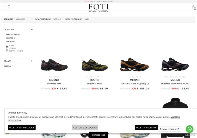 Schermata della pagina offerta di Foti