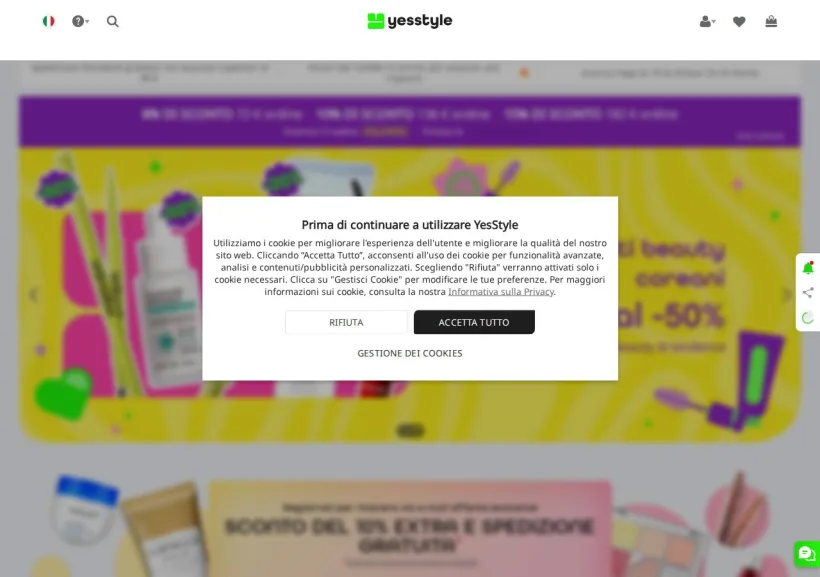 Schermata della pagina offerta di YesStyle