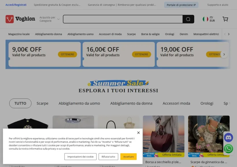 Schermata della pagina offerta di Voghion