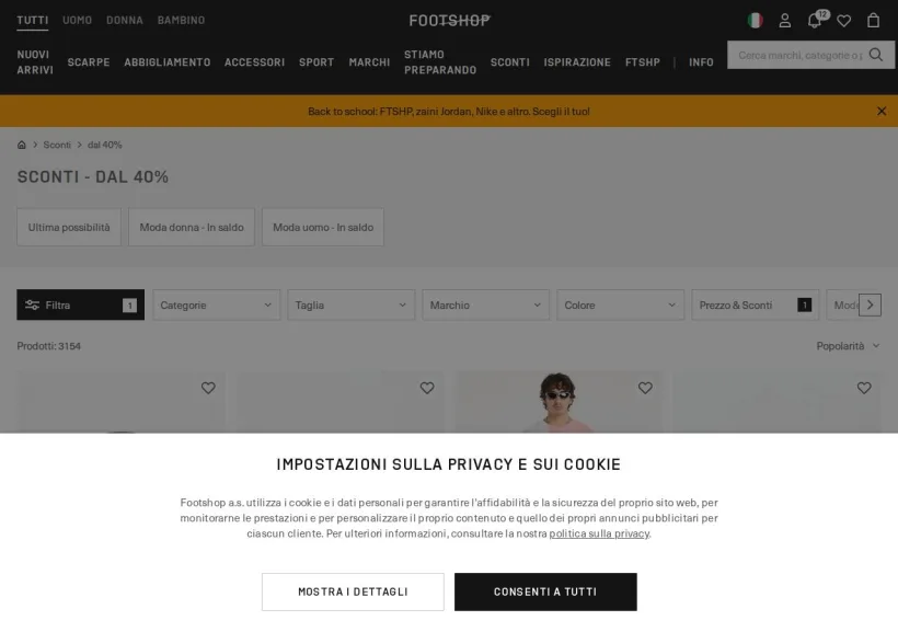 Schermata della pagina offerta di Footshop