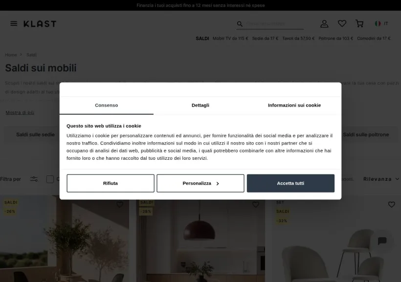 Schermata della pagina offerta di Klast