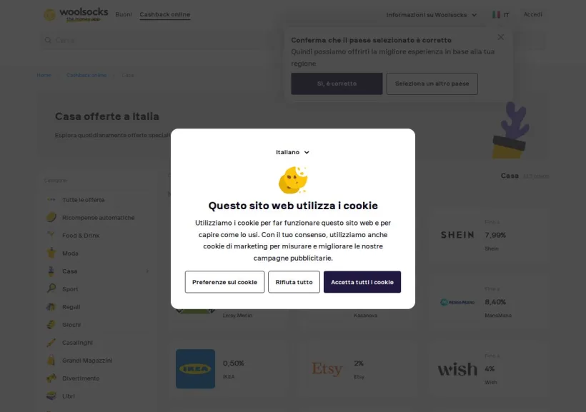 Schermata della pagina offerta di Woolsocks