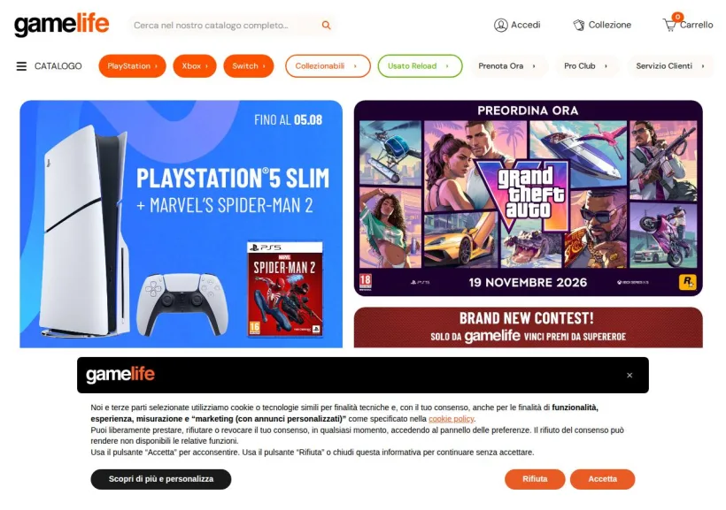 Schermata della pagina offerta di GameStop