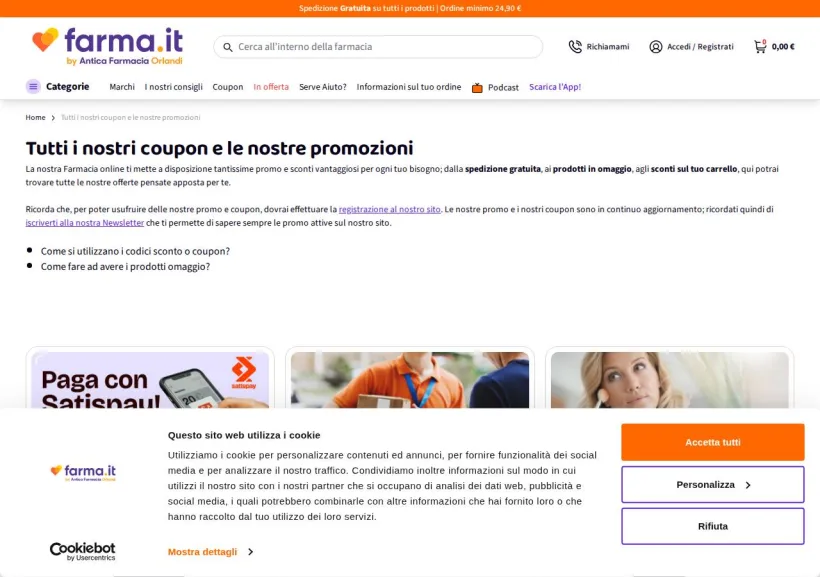 Schermata della pagina offerta di Antica Farmacia Orlandi