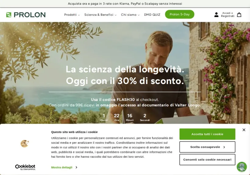 Schermata della pagina offerta di Prolon