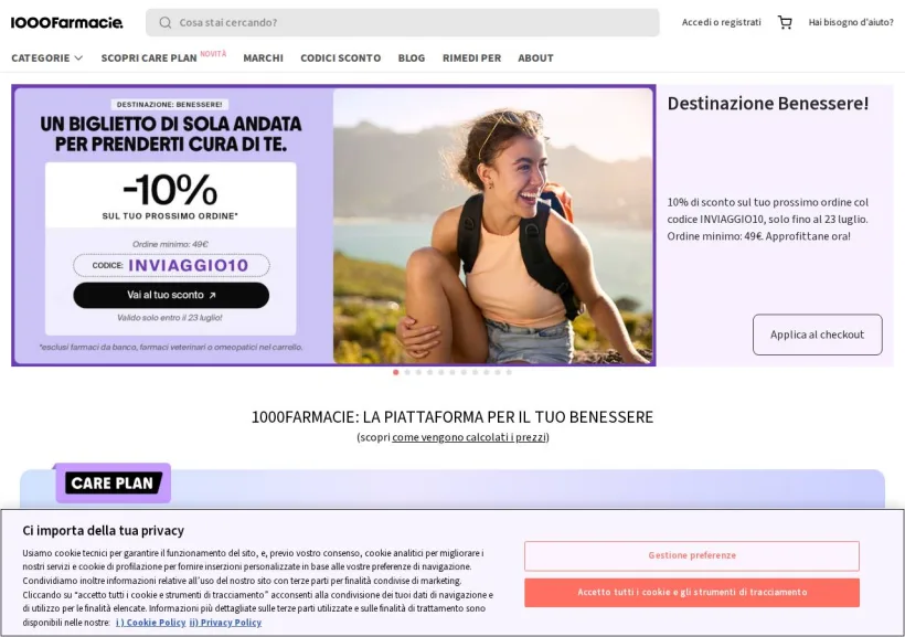 Schermata della pagina offerta di 1000Farmacie