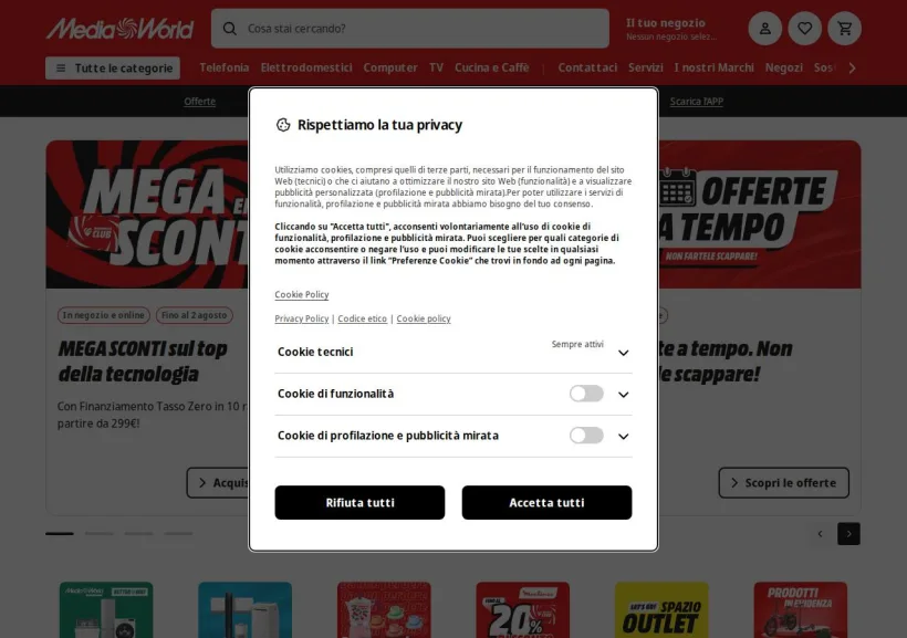 Schermata della pagina offerta di Mediaworld