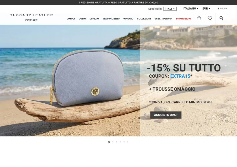 Schermata della pagina offerta di Tuscany Leather