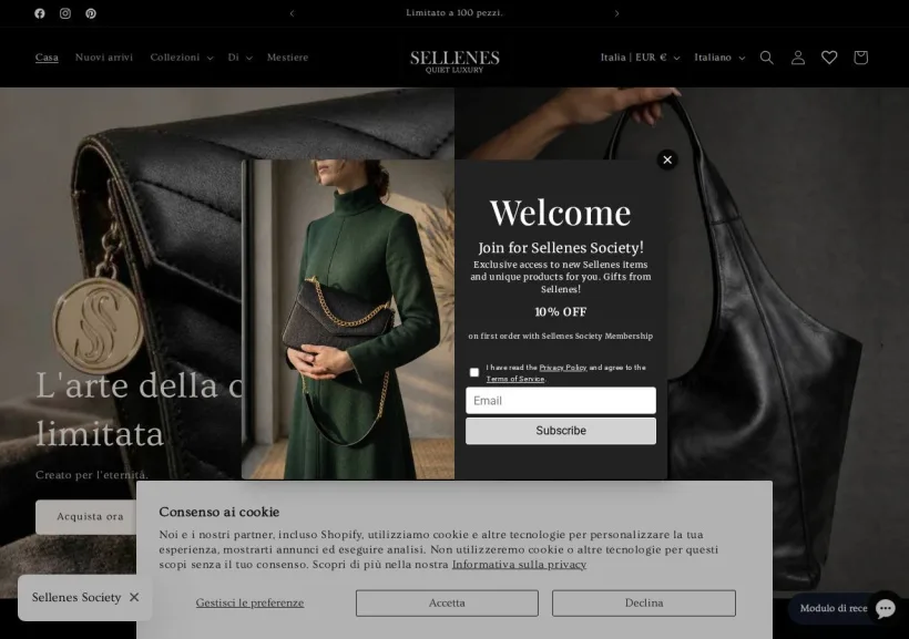 Schermata della pagina offerta di Sellenes