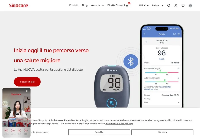 Schermata della pagina offerta di Sinocare