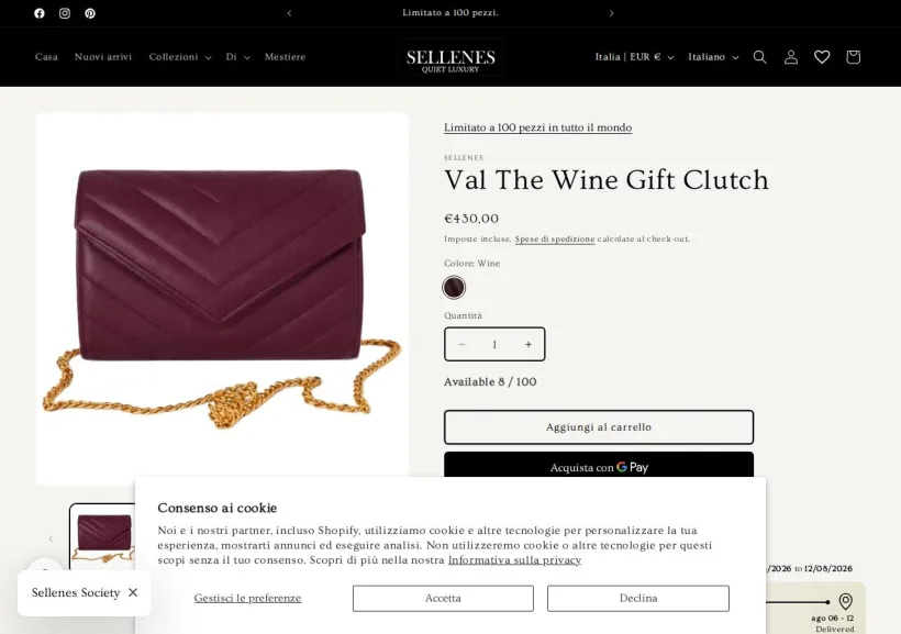 Schermata della pagina offerta di Sellenes