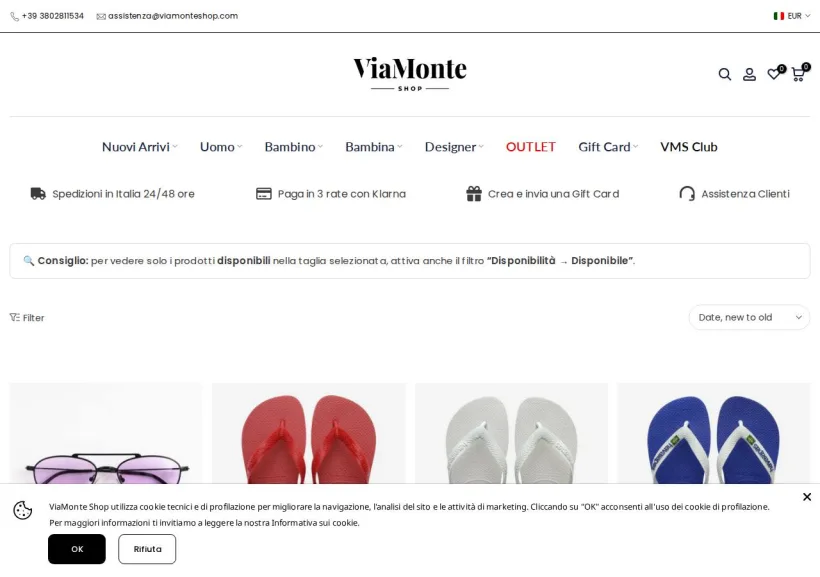 Schermata della pagina offerta di Via Monte Shop