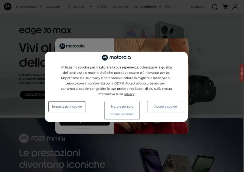 Schermata della pagina offerta di Motorola