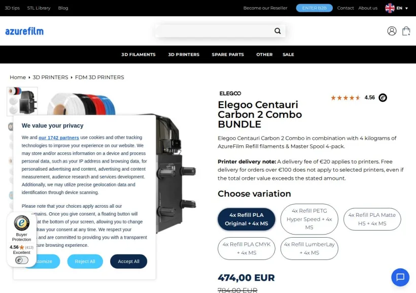 Schermata della pagina offerta di AZUREFILM
