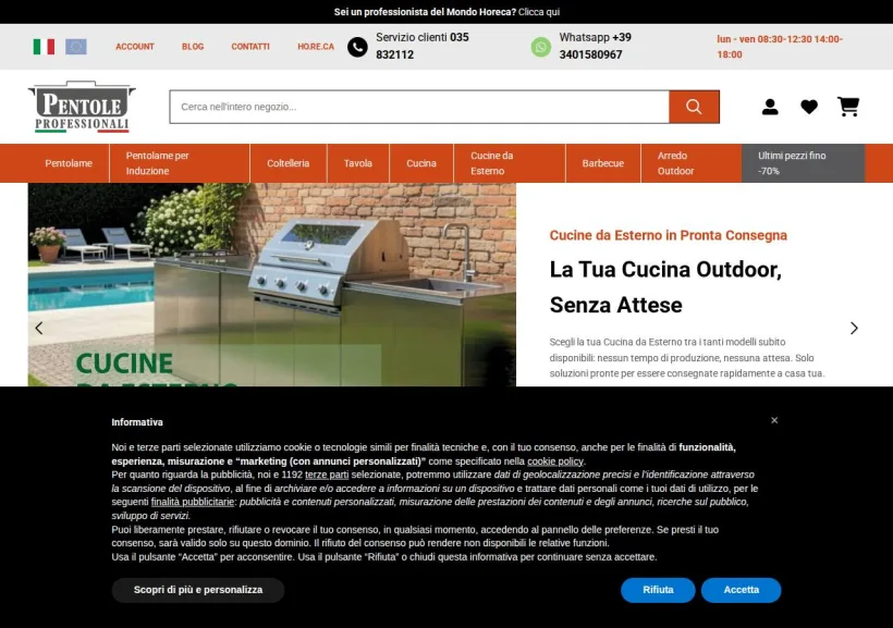 Schermata della pagina offerta di Pentole Professionali