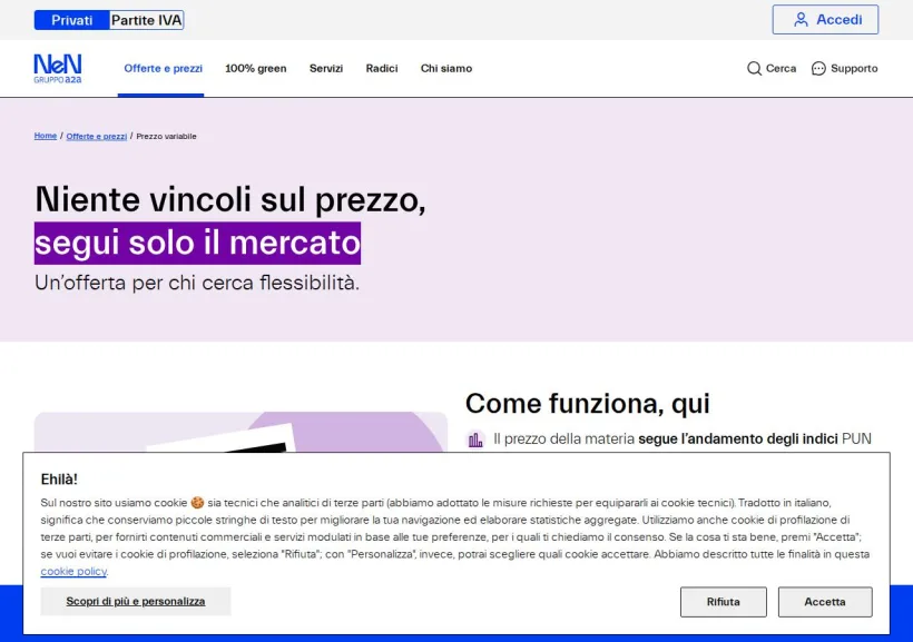 Schermata della pagina offerta di NeN