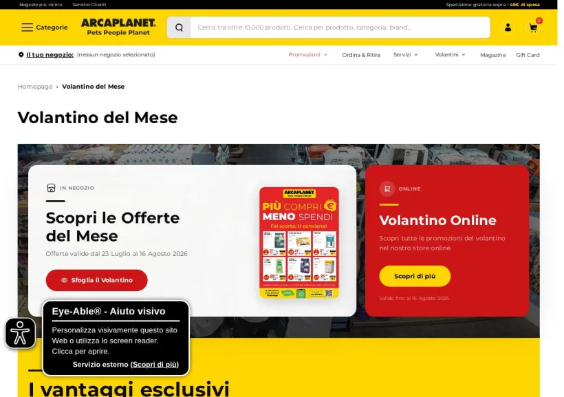 Schermata della pagina offerta di Arcaplanet