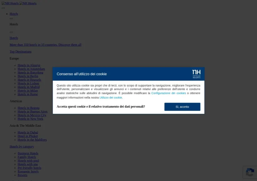 Schermata della pagina offerta di NH Hotels