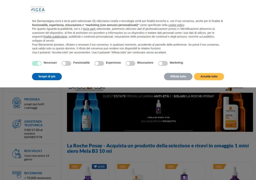 Schermata della pagina offerta di Farmacia Igea