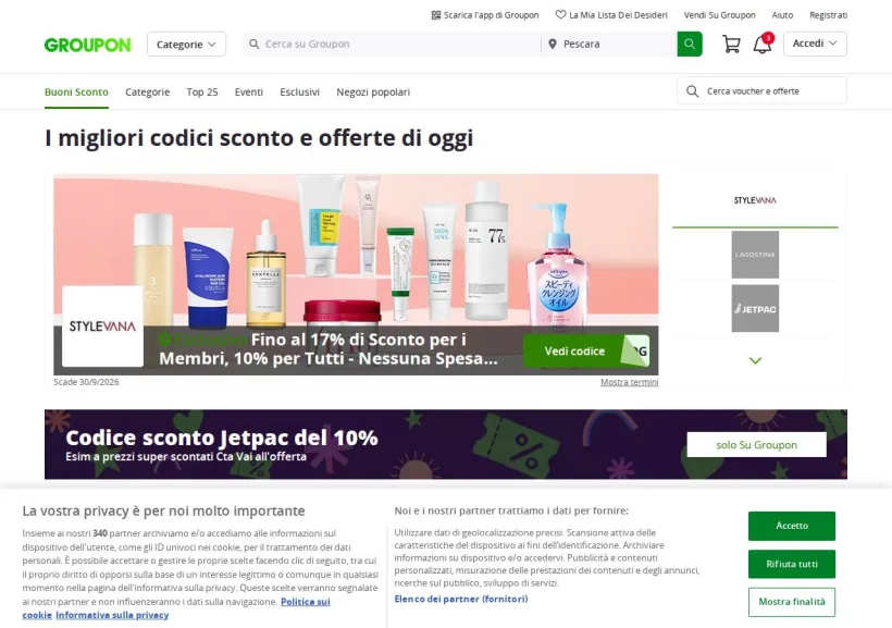 Schermata della pagina offerta di Groupon