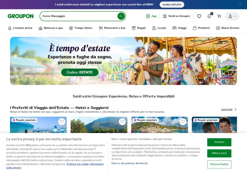 Schermata della pagina offerta di Groupon