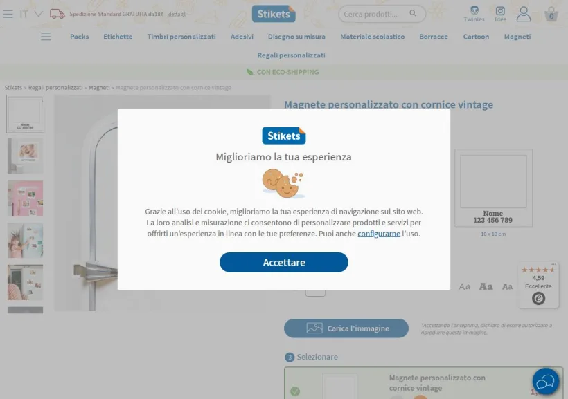 Schermata della pagina offerta di Stikets