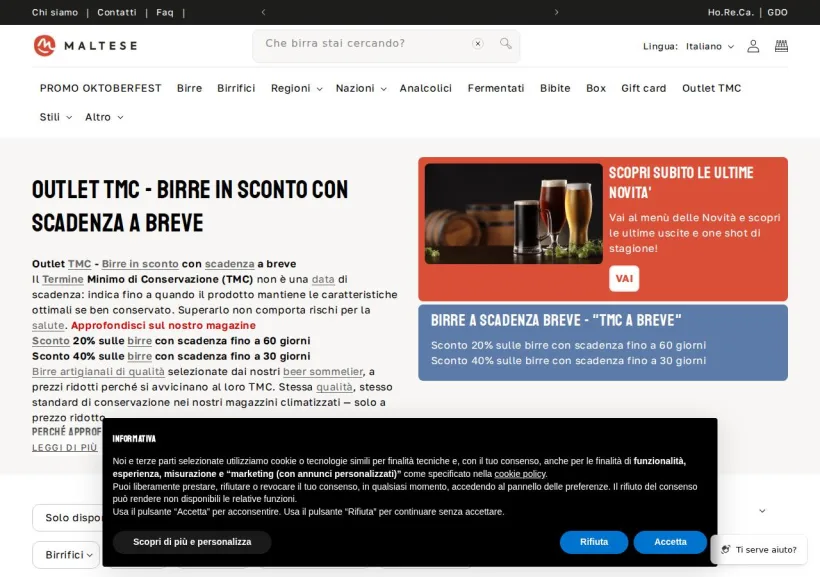 Schermata della pagina offerta di Maltese