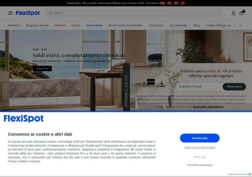 Schermata della pagina offerta di Flexispot