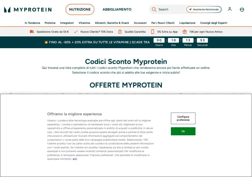 Schermata della pagina offerta di MyProtein