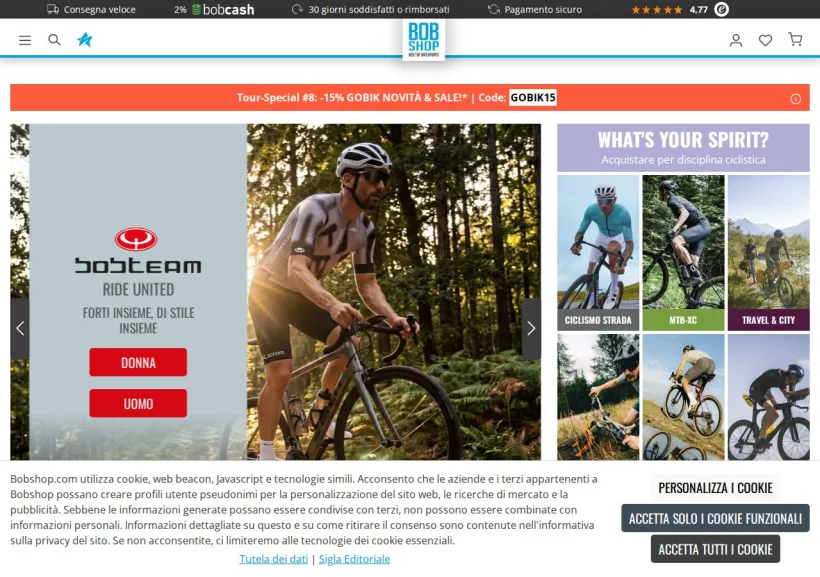Schermata della pagina offerta di Bobshop