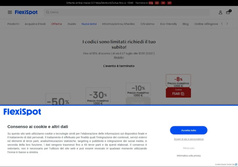 Schermata della pagina offerta di Flexispot