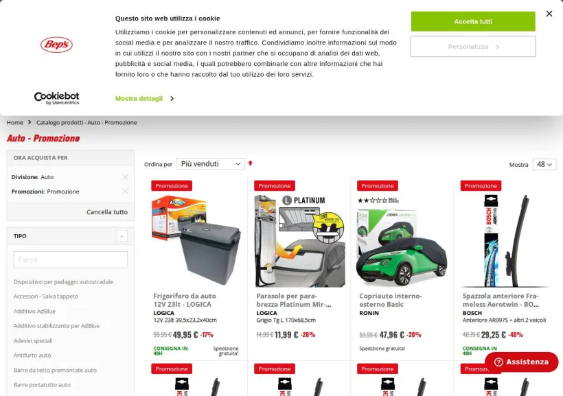 Schermata della pagina offerta di Bep's