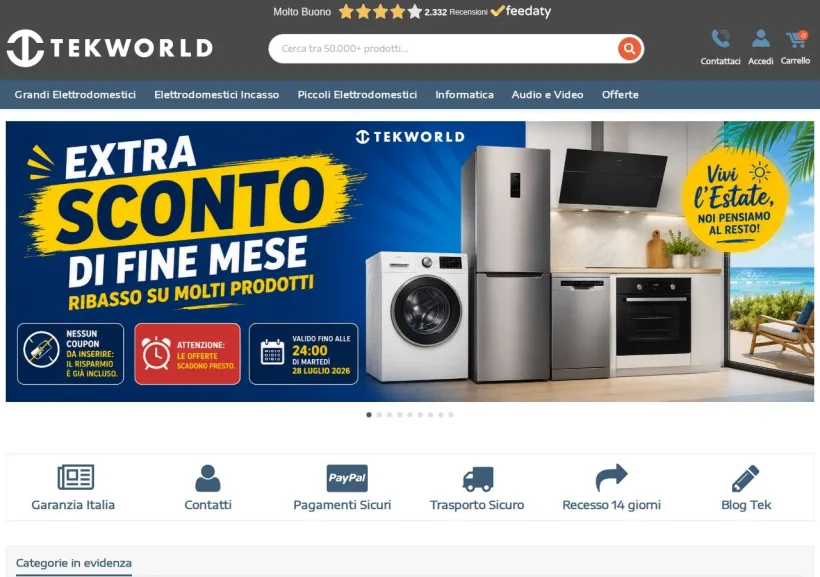 Schermata della pagina offerta di Tekworld