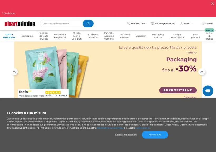 Schermata della pagina offerta di Pixartprinting