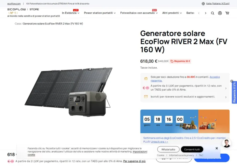 Schermata della pagina offerta di EcoFlow Italia