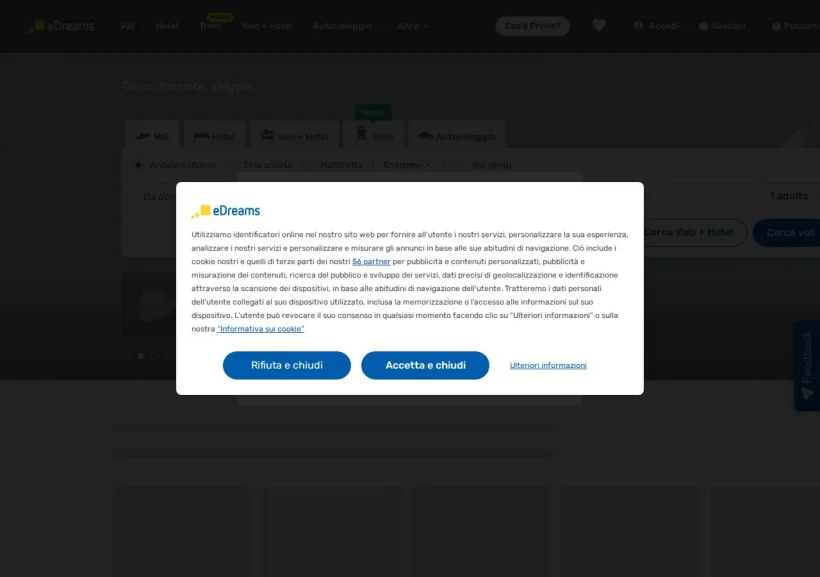 Schermata della pagina offerta di eDreams