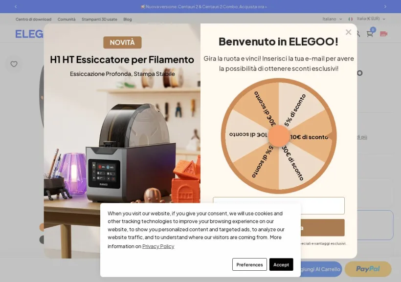 Schermata della pagina offerta di ELEGOO