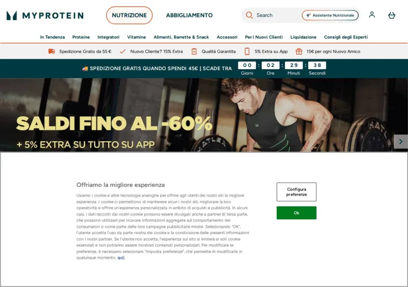 Schermata della pagina offerta di MyProtein