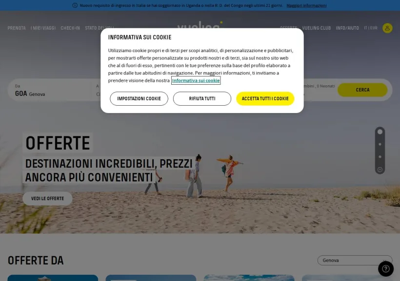 Schermata della pagina offerta di Vueling