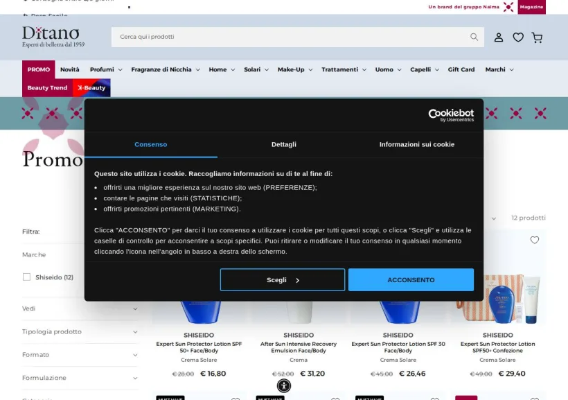 Schermata della pagina offerta di Ditano Profumeria