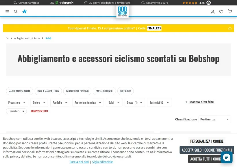 Schermata della pagina offerta di Bobshop