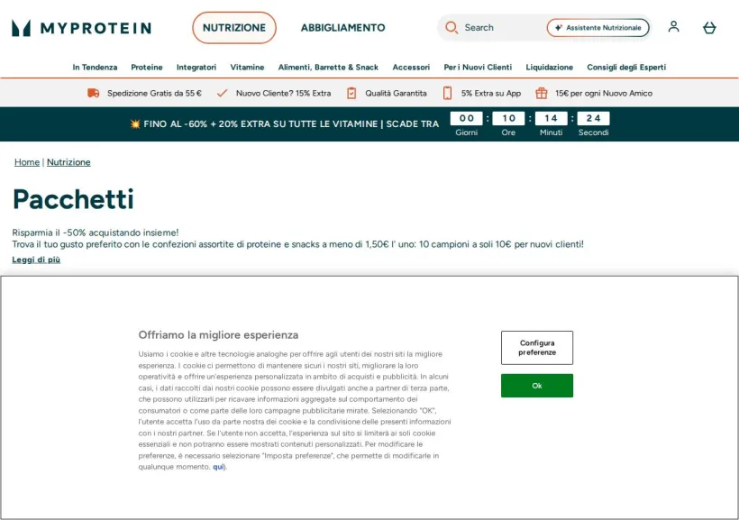 Schermata della pagina offerta di MyProtein