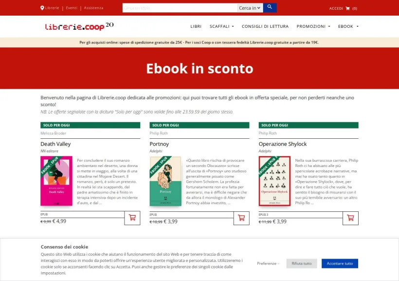 Schermata della pagina offerta di Librerie Coop