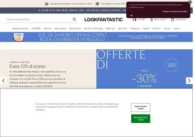 Schermata della pagina offerta di Look Fantastic