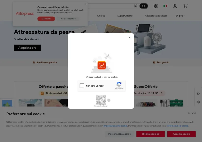 Schermata della pagina offerta di AliExpress