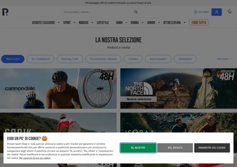 Schermata della pagina offerta di Private Sport Shop