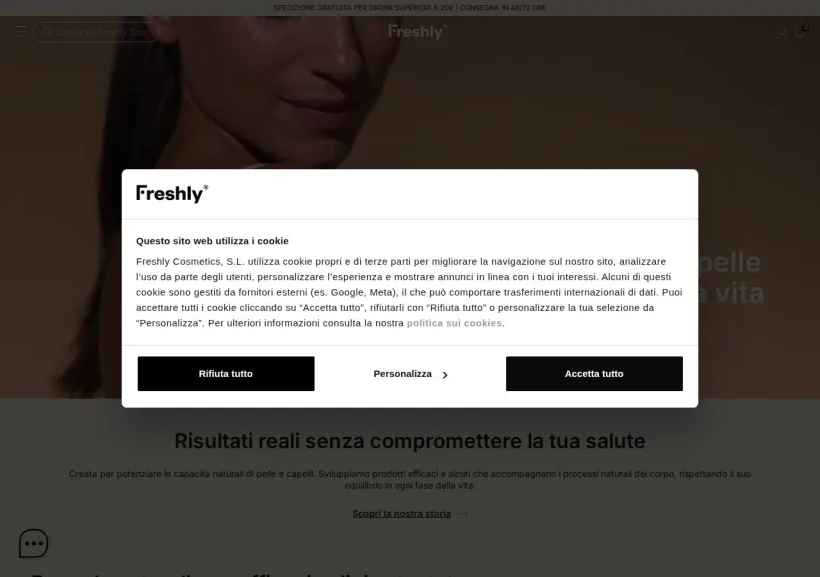 Schermata della pagina offerta di Freshly Cosmetics