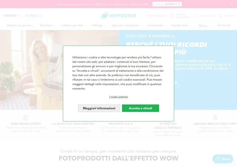 Schermata della pagina offerta di Myposter