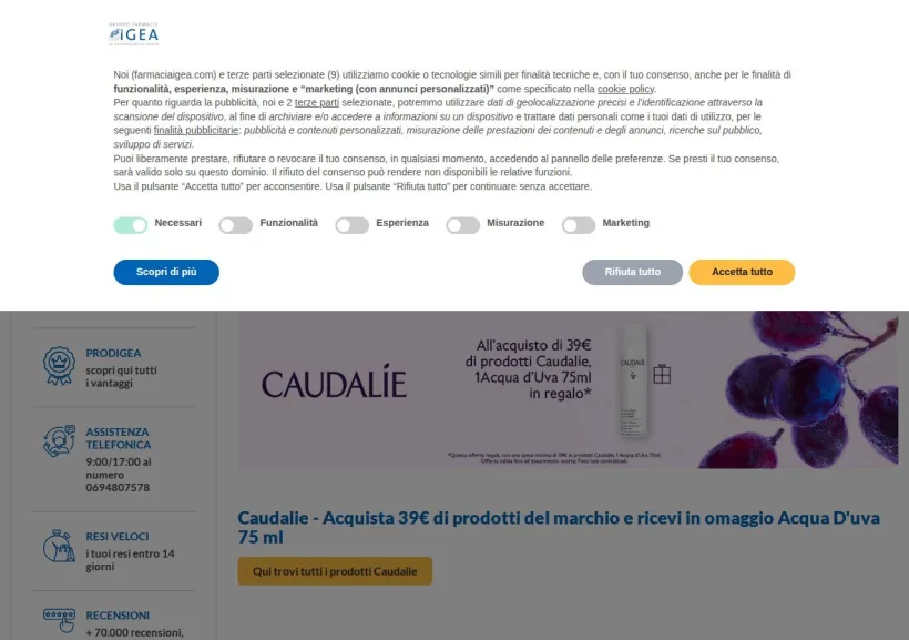 Schermata della pagina offerta di Farmacia Igea