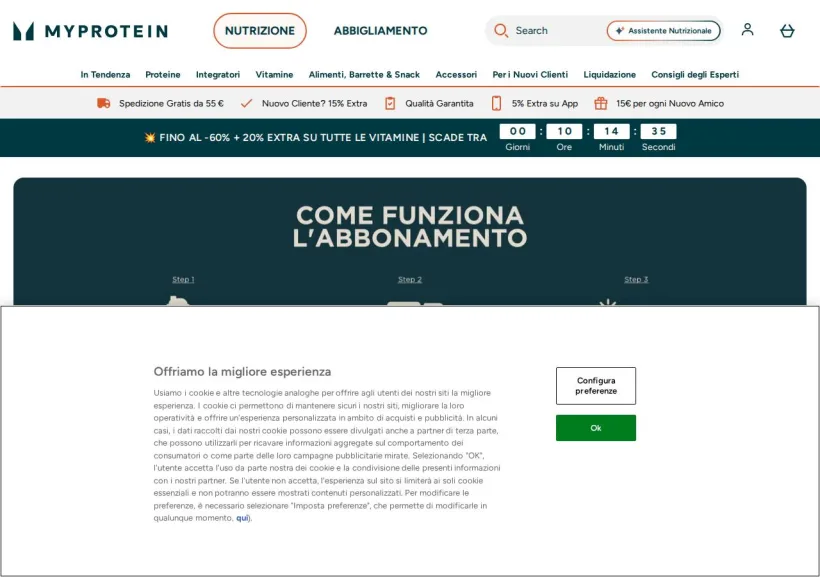Schermata della pagina offerta di MyProtein